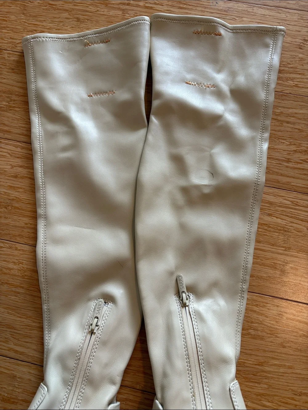 Franco Sarto Fera Cream Over The Knee Lug Sole Boots size 5.5M neutral classic
